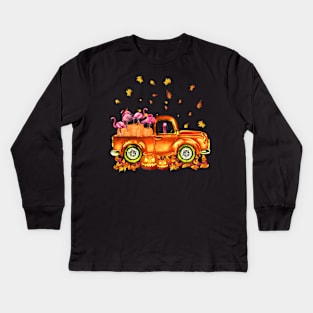 Flamingo Pumkin Car Autumn Halloween Kids Long Sleeve T-Shirt